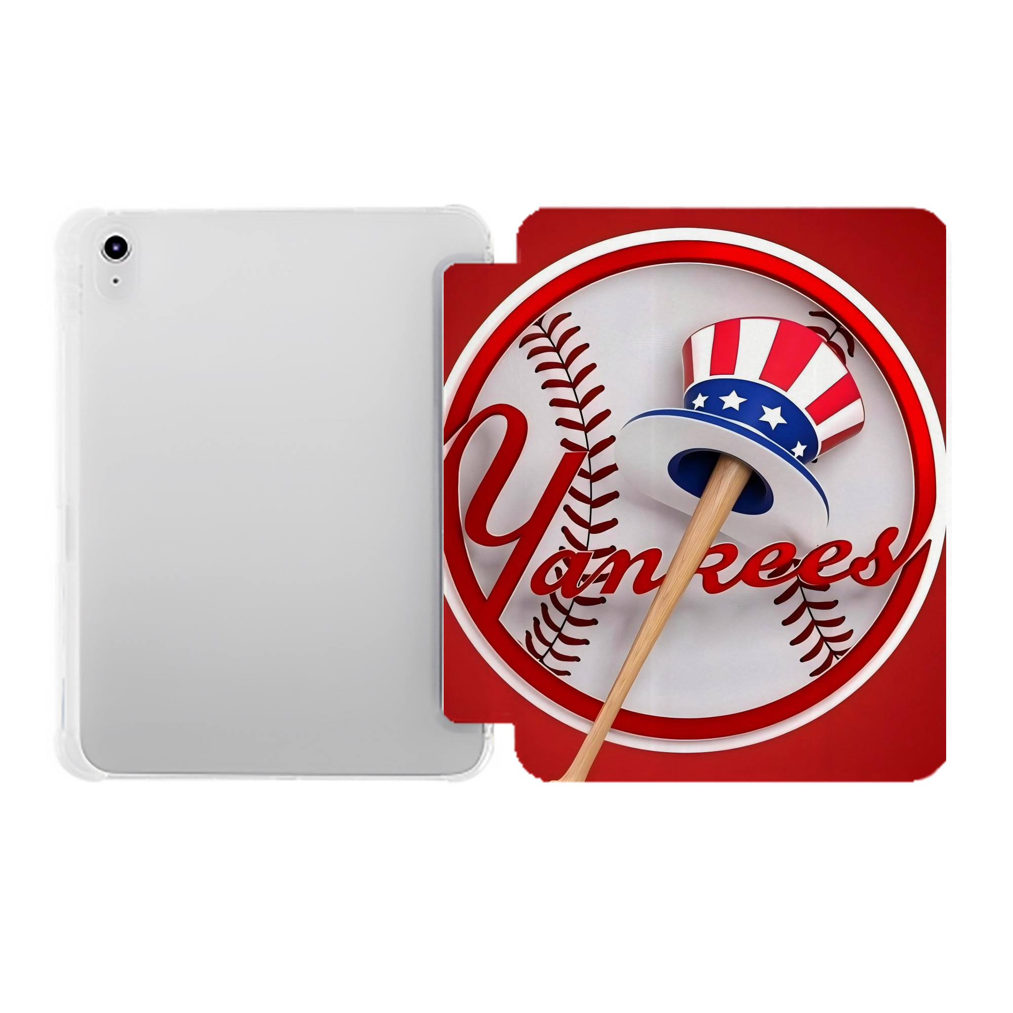 New York Yankees 120 Premium Tri-Fold PU Leather & Silicone IPad Case With Pencil Slot – Fits 9.5,10.5,10.9 – Adjustable Stand, Slim, Protective